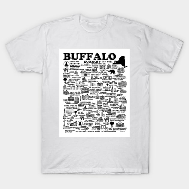 Buffalo New York Map T-Shirt by fiberandgloss